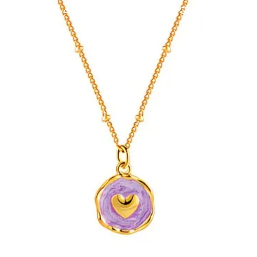 18 KT Gold Over Titanium Purple Heart Pendant Necklace